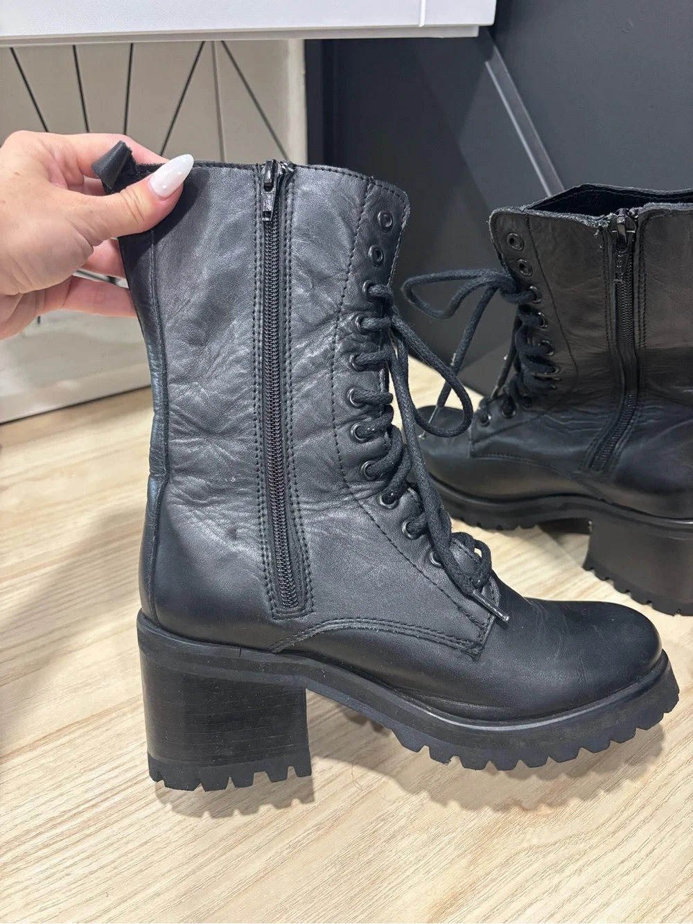 Black Lace-Up Chunky Heel Combat Boots - Women
